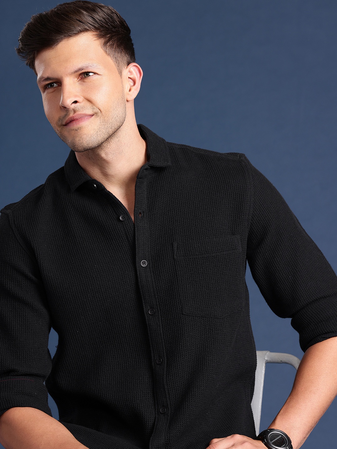

Mast & Harbour Men Solid Slim Fit Casual Shirt, Black