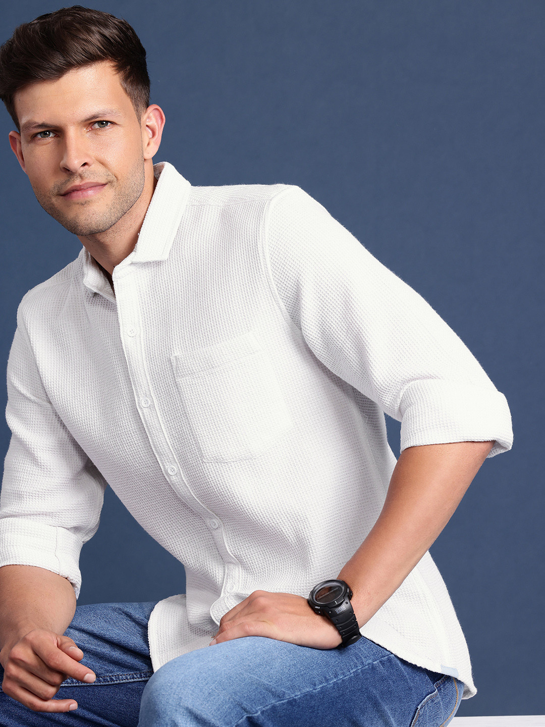 

Mast & Harbour Men Solid Slim Fit Casual Shirt, White
