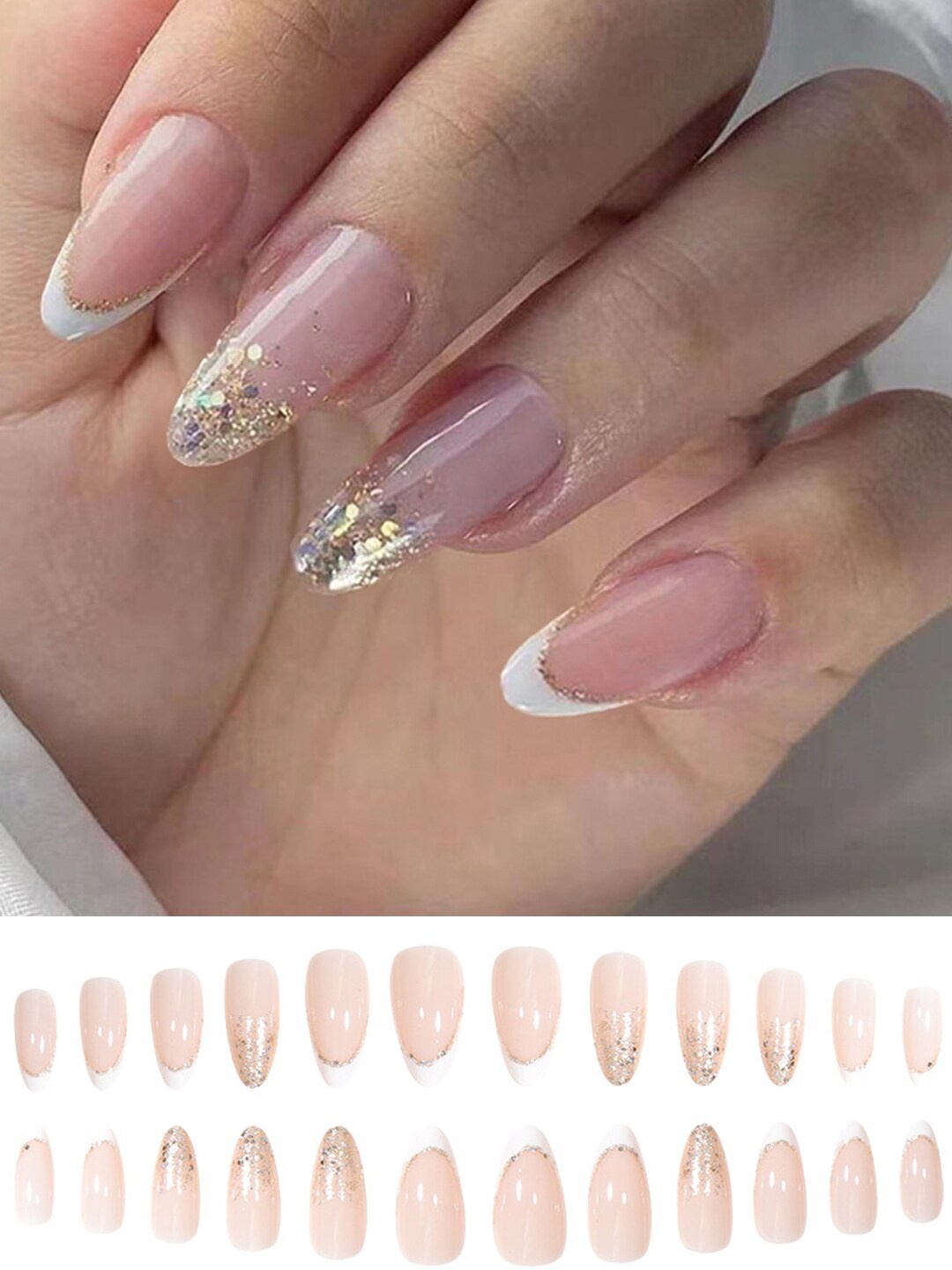 

Secret Lives 24 Pcs Glitter Press On False Nails, Pink