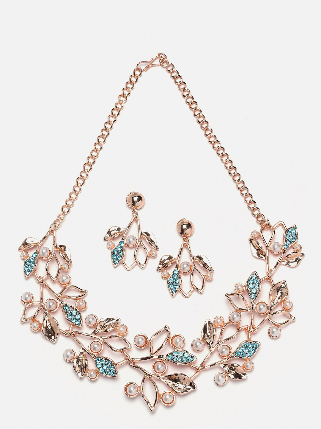 

Kennice Rose Gold-Plated Cubic Zirconia Studded & Pearls Beaded Jewellery Set