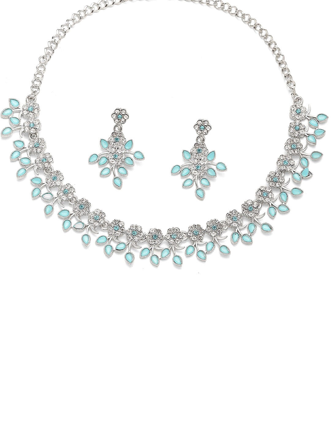 

Kennice Rhodium-Plated & Cubic Zirconia Studded Jewellery Set, Blue