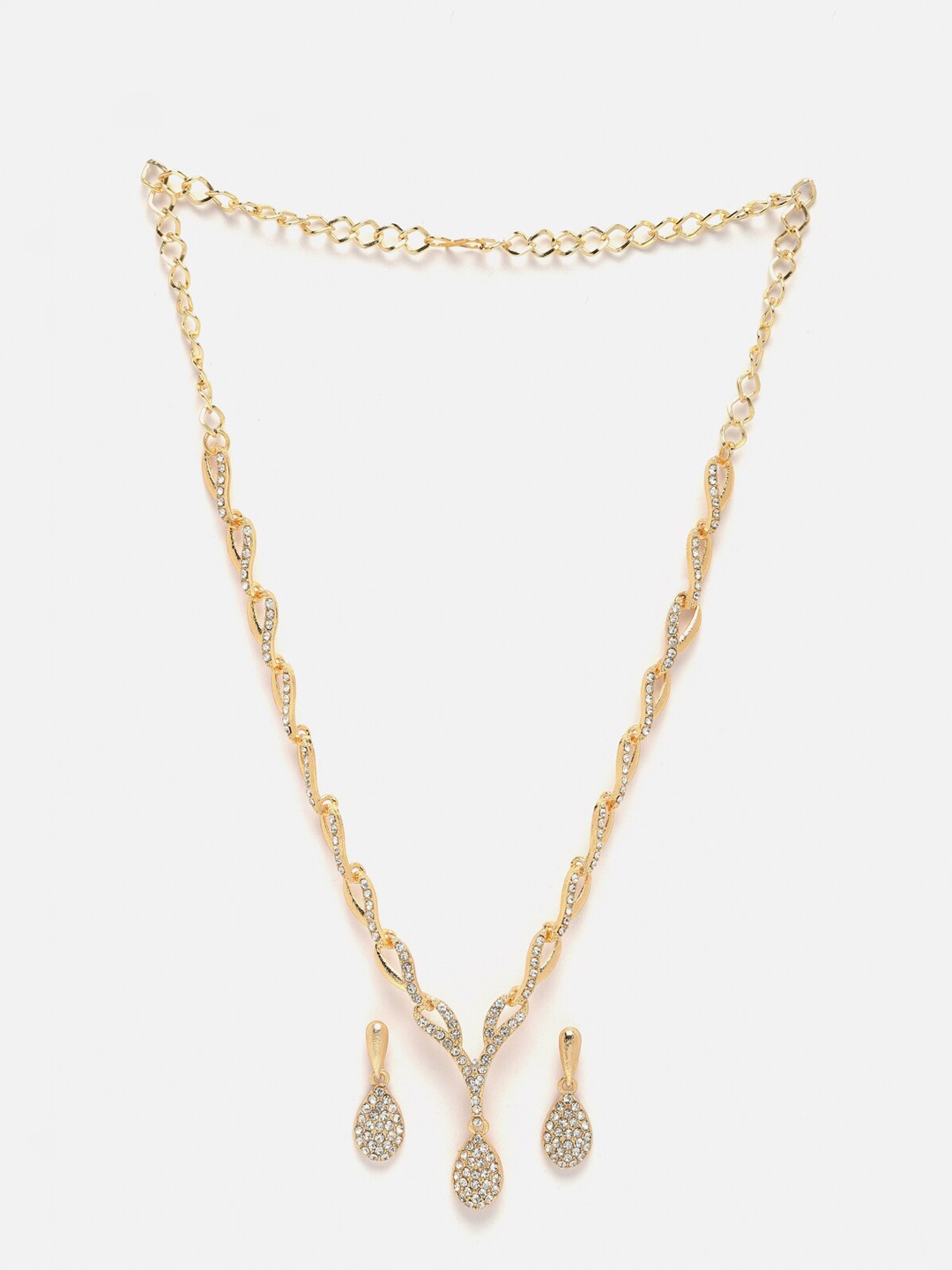 

Kennice Gold-Plated Cubic Zirconia-Studded Teardrop Shaped Jewellery Set