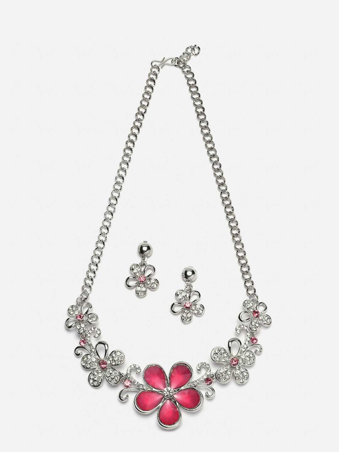 

Kennice Rhodium-Plated American Diamond Studded Jewellery Set, Silver