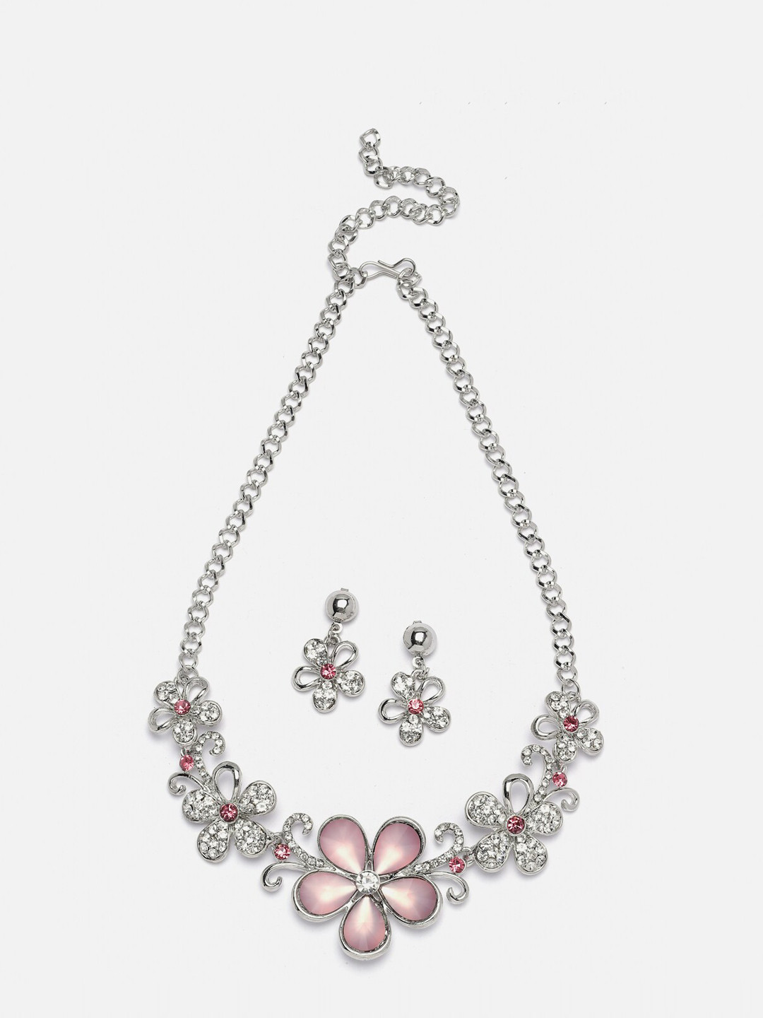 

Kennice Rhodium-Plated American Diamond Studded Jewellery Set, Silver