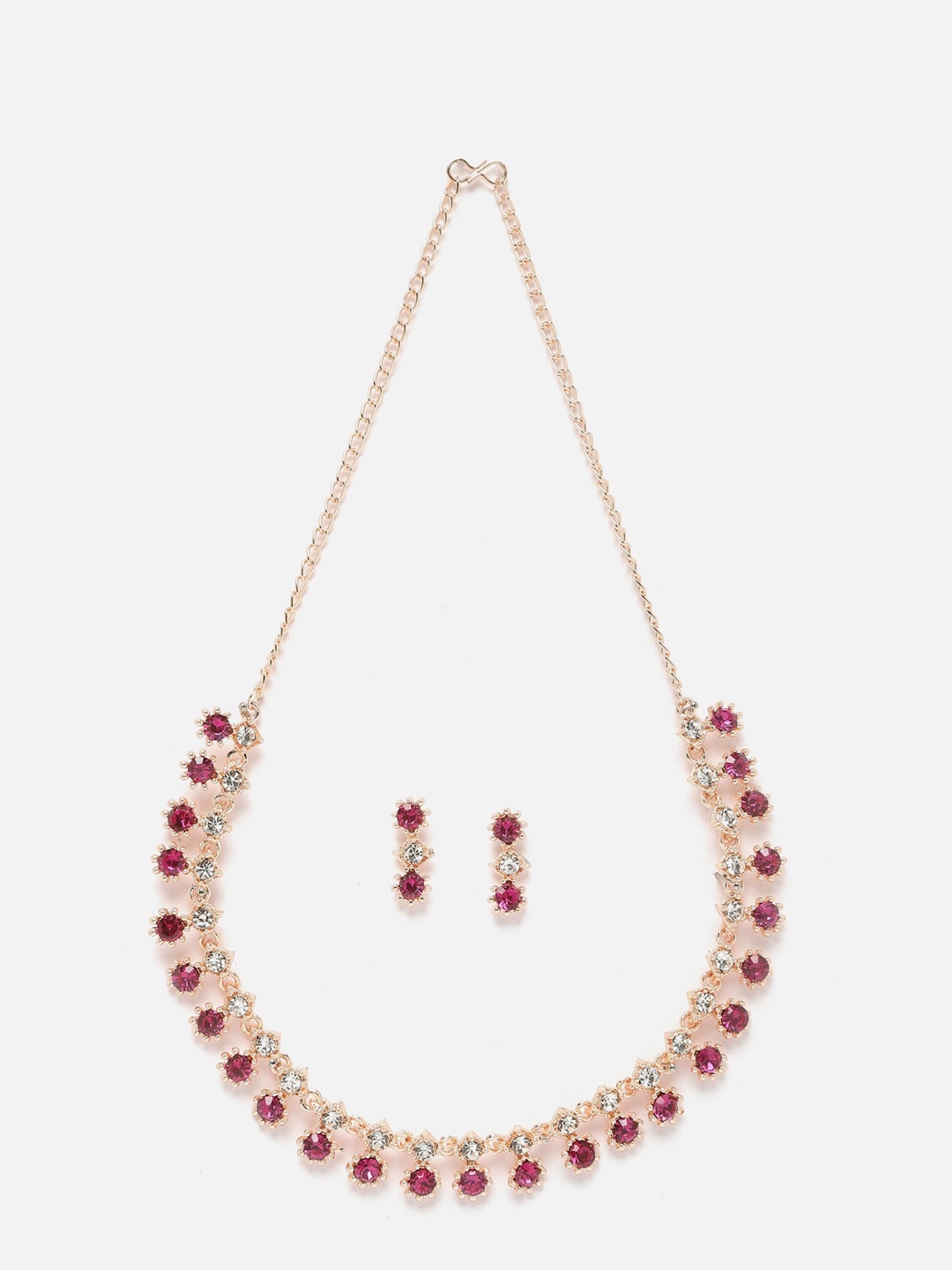 

Kennice Gold-Plated American Diamond-Studded & Beaded Jewellery Set, Rose gold