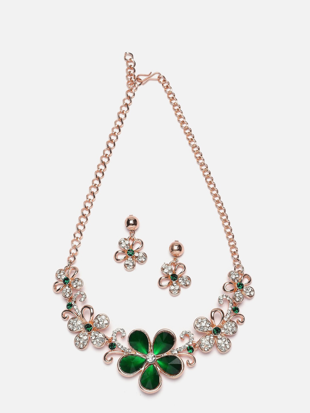 

Aazeen Rose Gold-Plated American Diamond-Studded Floweret Jewellery Set