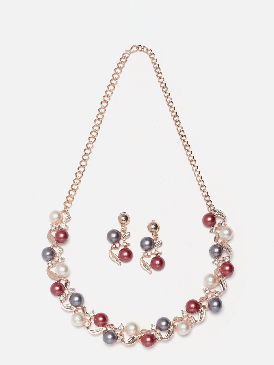 

Aazeen Rose Gold-Plated Stones-Studded Leafy Shaped Jewellery Set