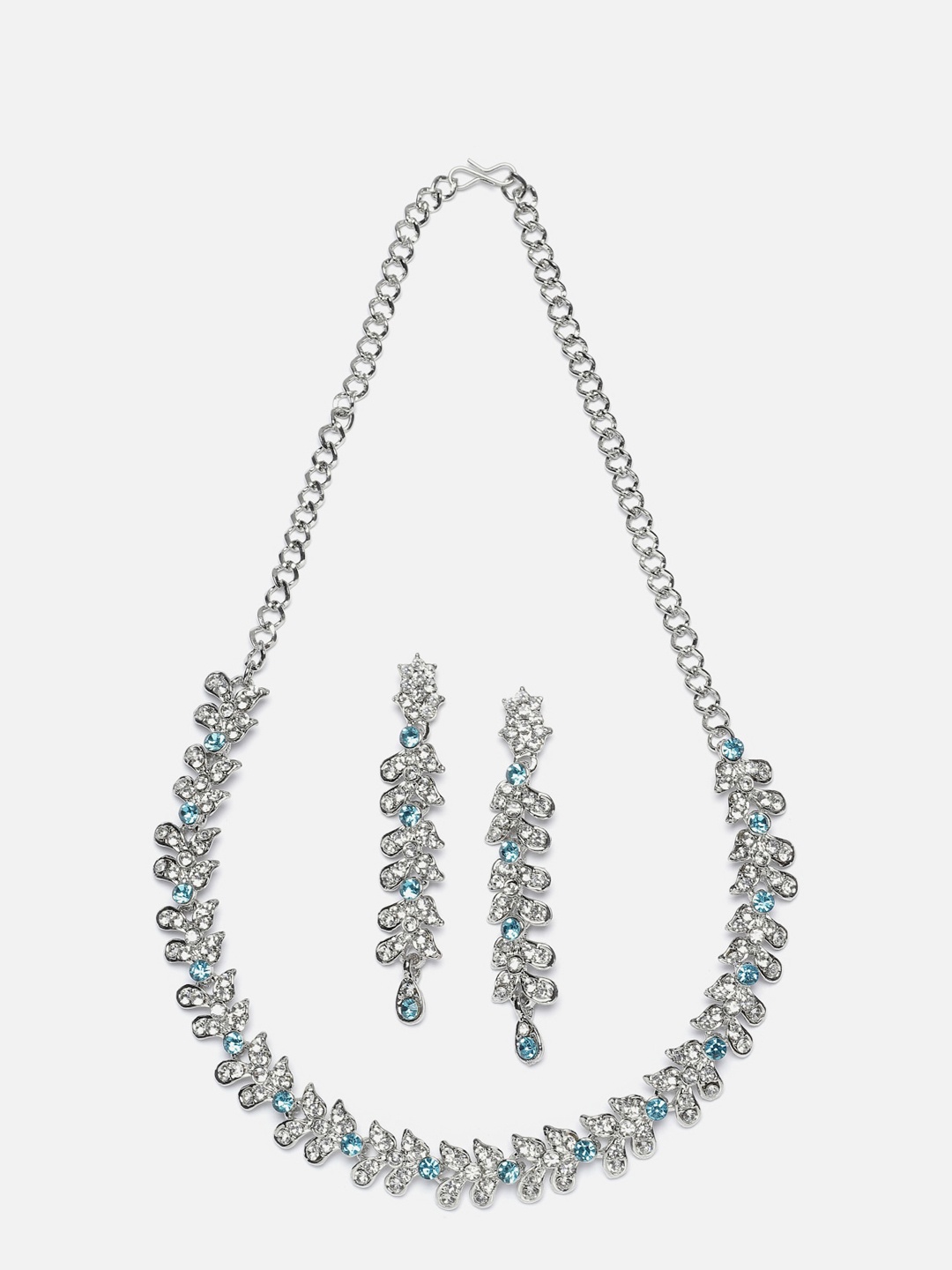 

Aazeen Rhodium-plated Cubic Zirconia Stone-Studded Jewellery Set, Silver