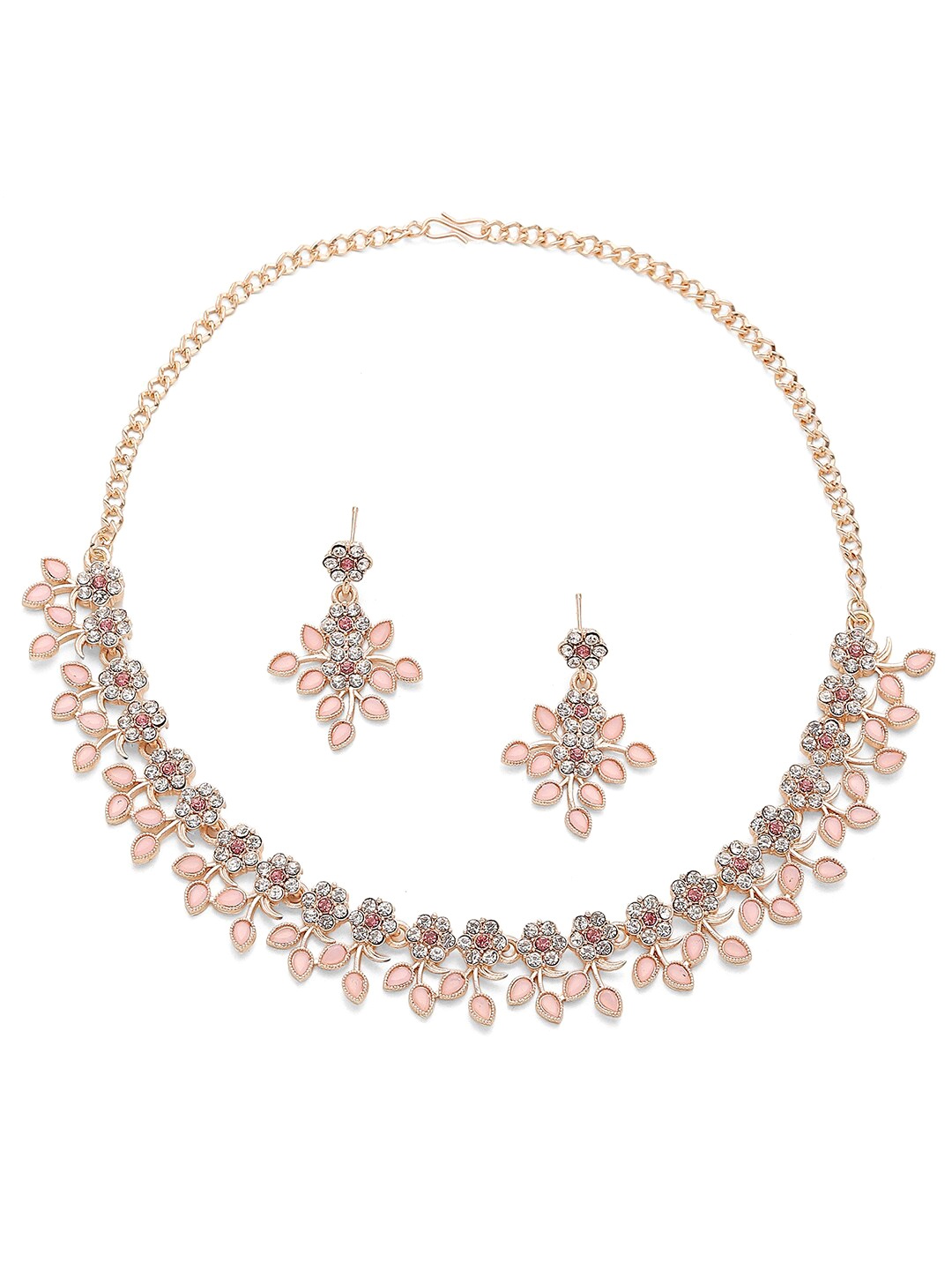 

Aazeen Rose Gold Plated Cubic Zirconia Studded Floral Design Jewellery Set