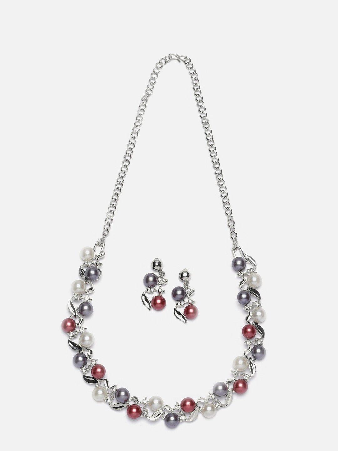 

Aazeen Silver-Plated & Stone Studded Jewellery Set, Red