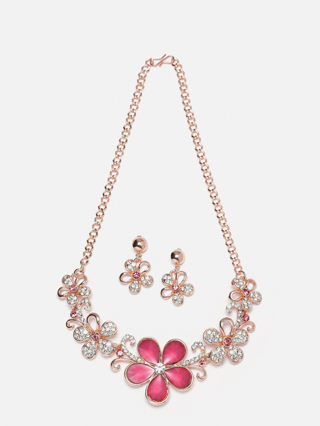 

Aazeen Rose Gold-Plated AD-Studded Floweret Jewellery Set