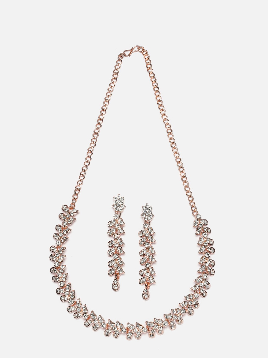 

Aazeen Rose Gold-Plated Cubic Zirconia Studded Leafy Shaped Jewellery Set