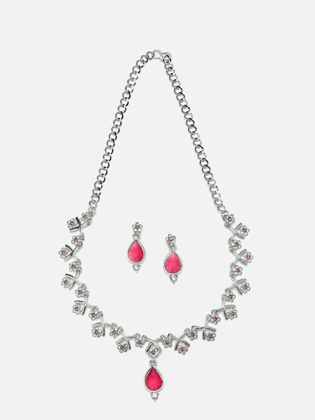 

Aazeen Silver-Plated Cubic Zirconia Studded Teardrop Shaped Jewellery Set