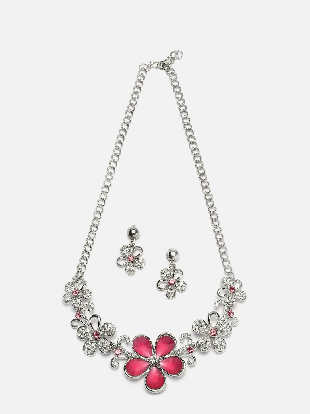 

Aazeen Rhodium-Plated American Diamond Studded Jewellery Set, Silver