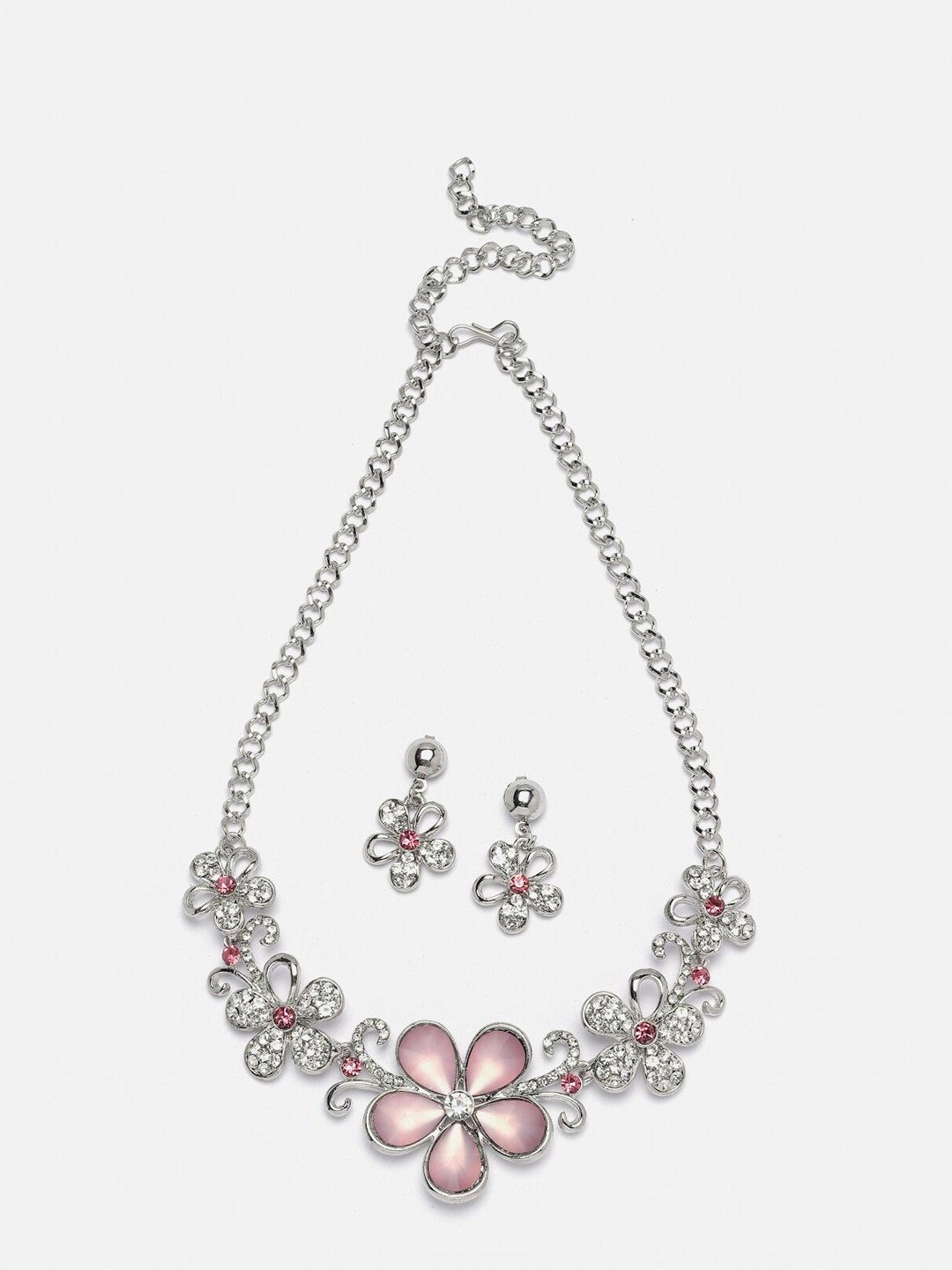 

Aazeen Rhodium-Plated & American Diamond Studded Jewellery Set, Silver