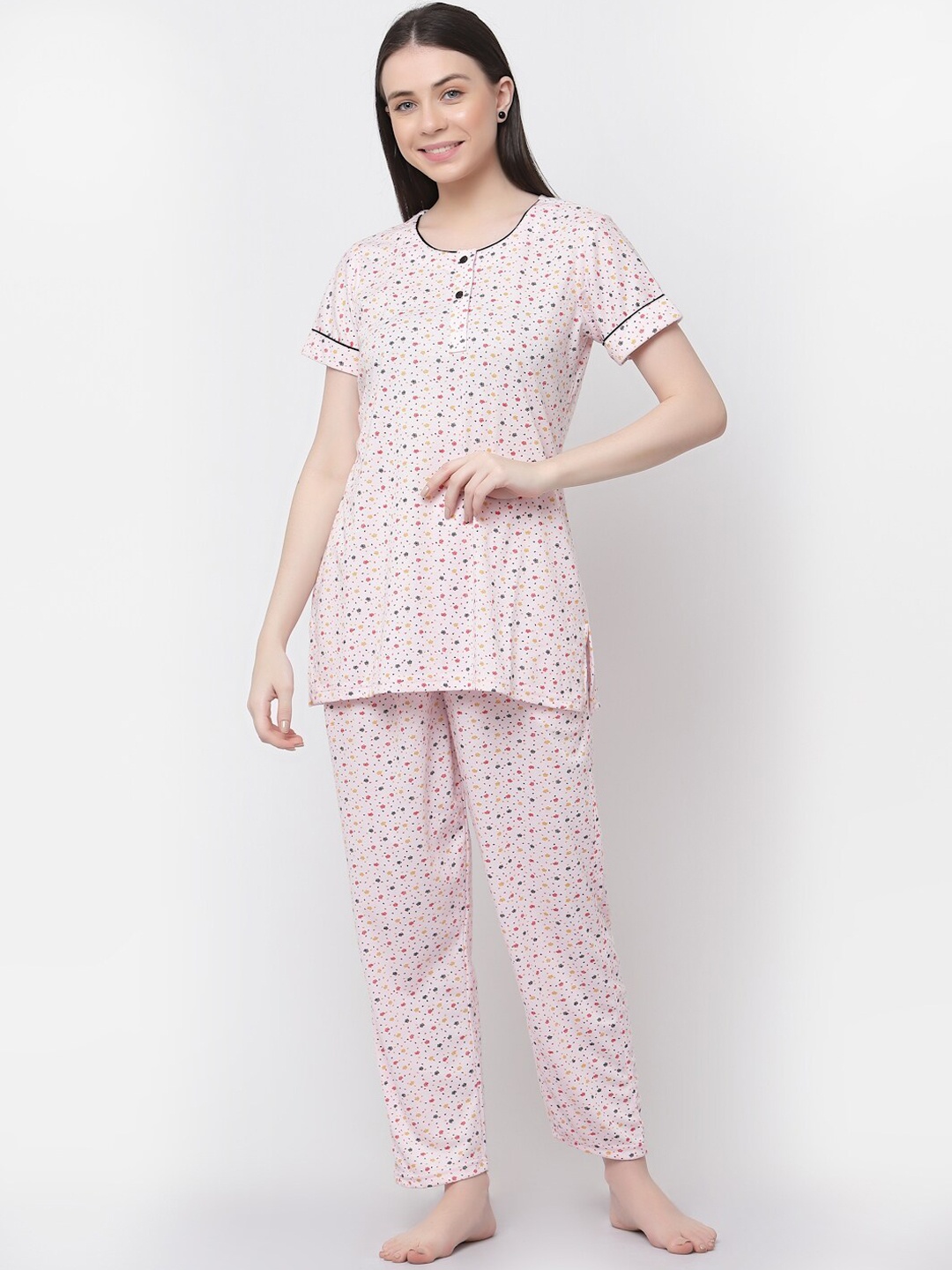 

SHYAM SONS FLAIR Floral Printed Pure Cotton Night Suit, Pink