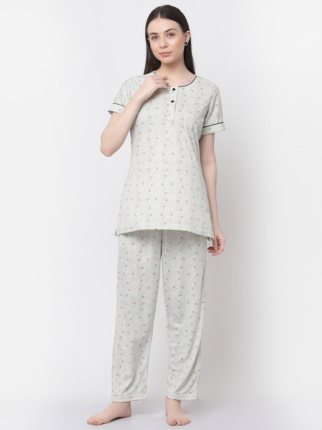 

SHYAM SONS FLAIR Floral Printed Pure Cotton Night Suit, Grey