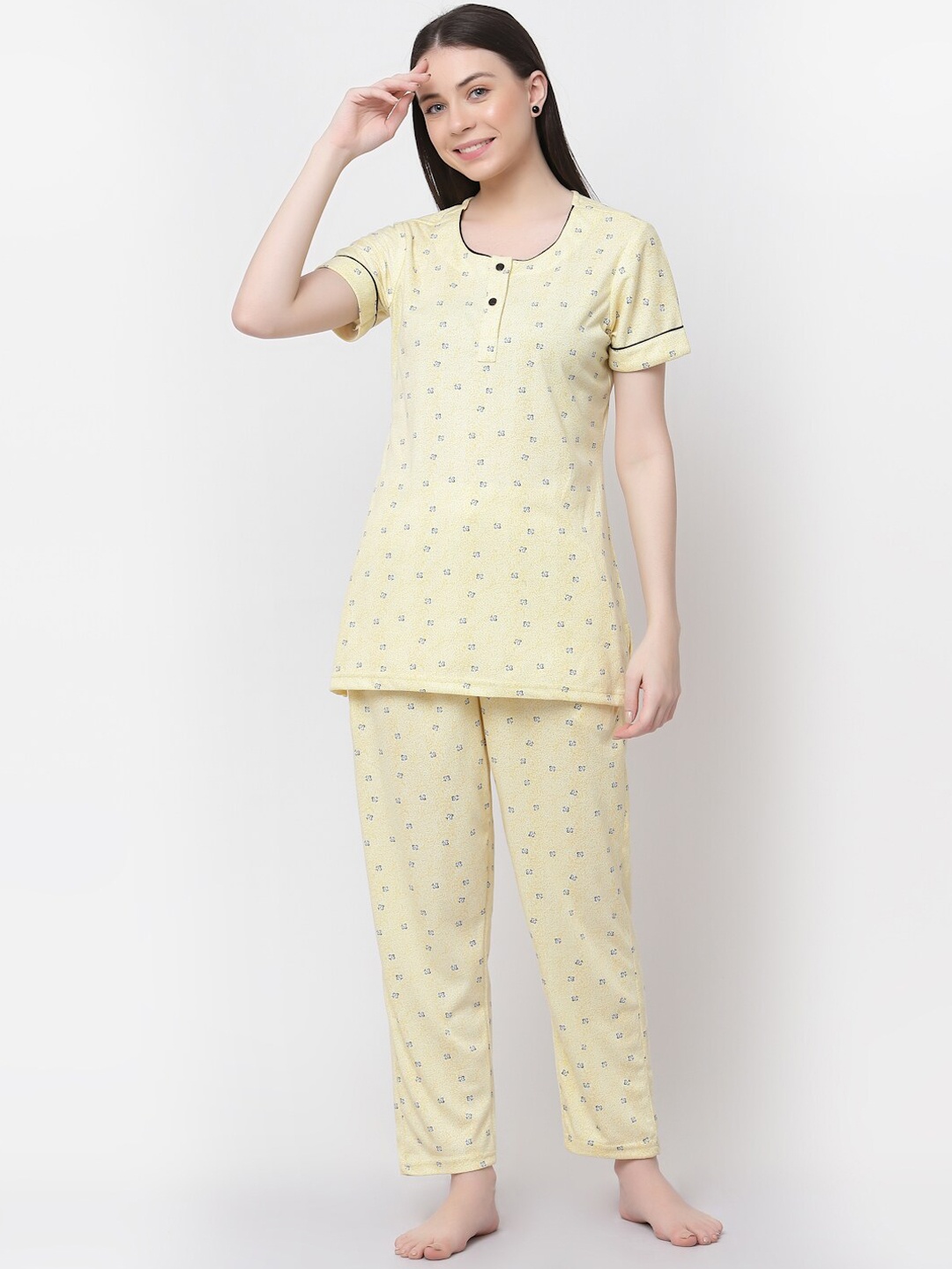 

SHYAM SONS FLAIR Floral Printed Pure Cotton Night Suit, Yellow