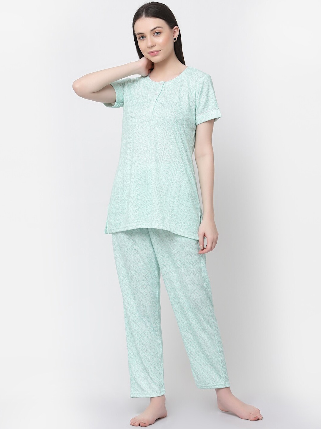 

SHYAM SONS FLAIR Abstract Printed Pure Cotton Night Suit, Sea green