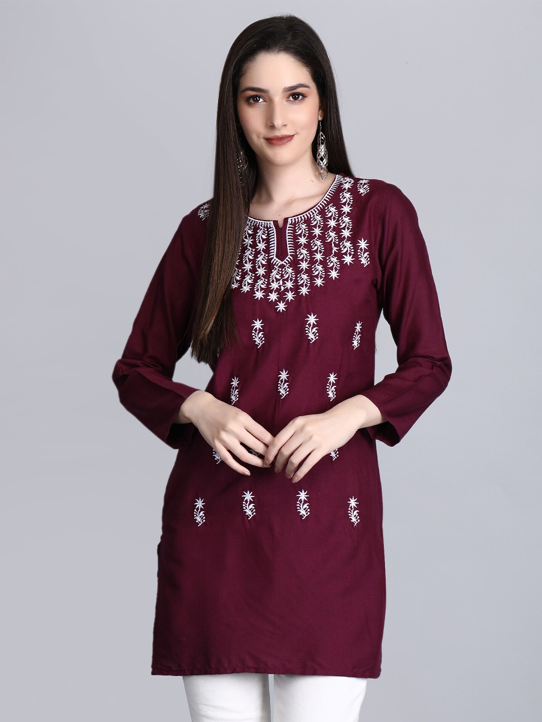 

SGRF Ethnic Motifs Embroidered Kurti, Maroon