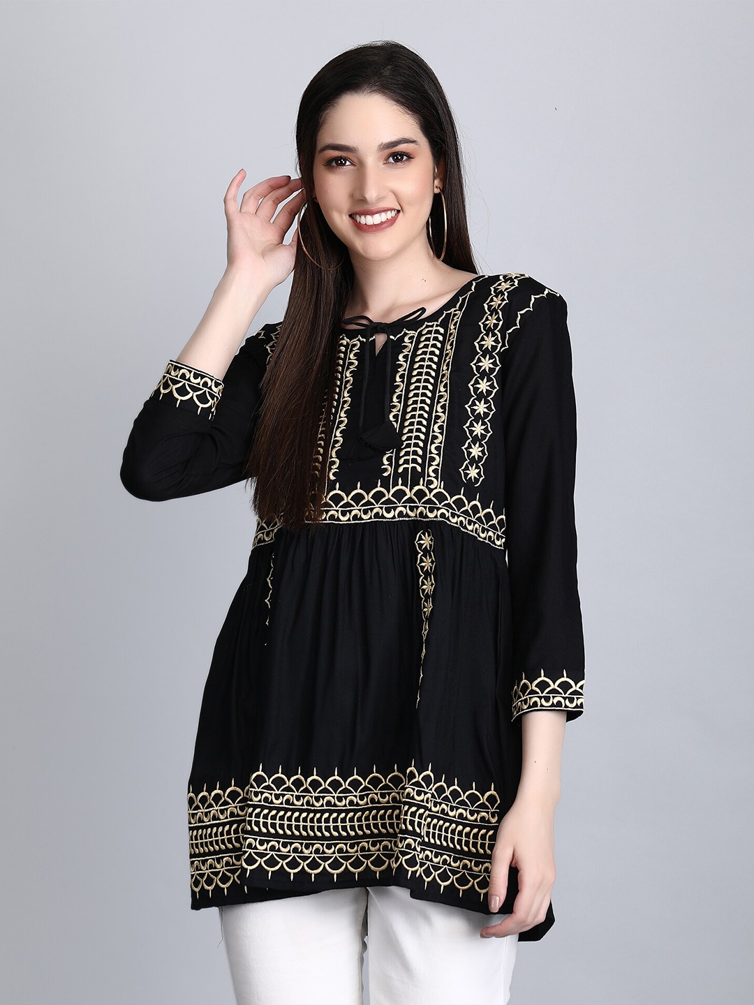 

SGRF Ethnic Motifs Embroidered Top, Black