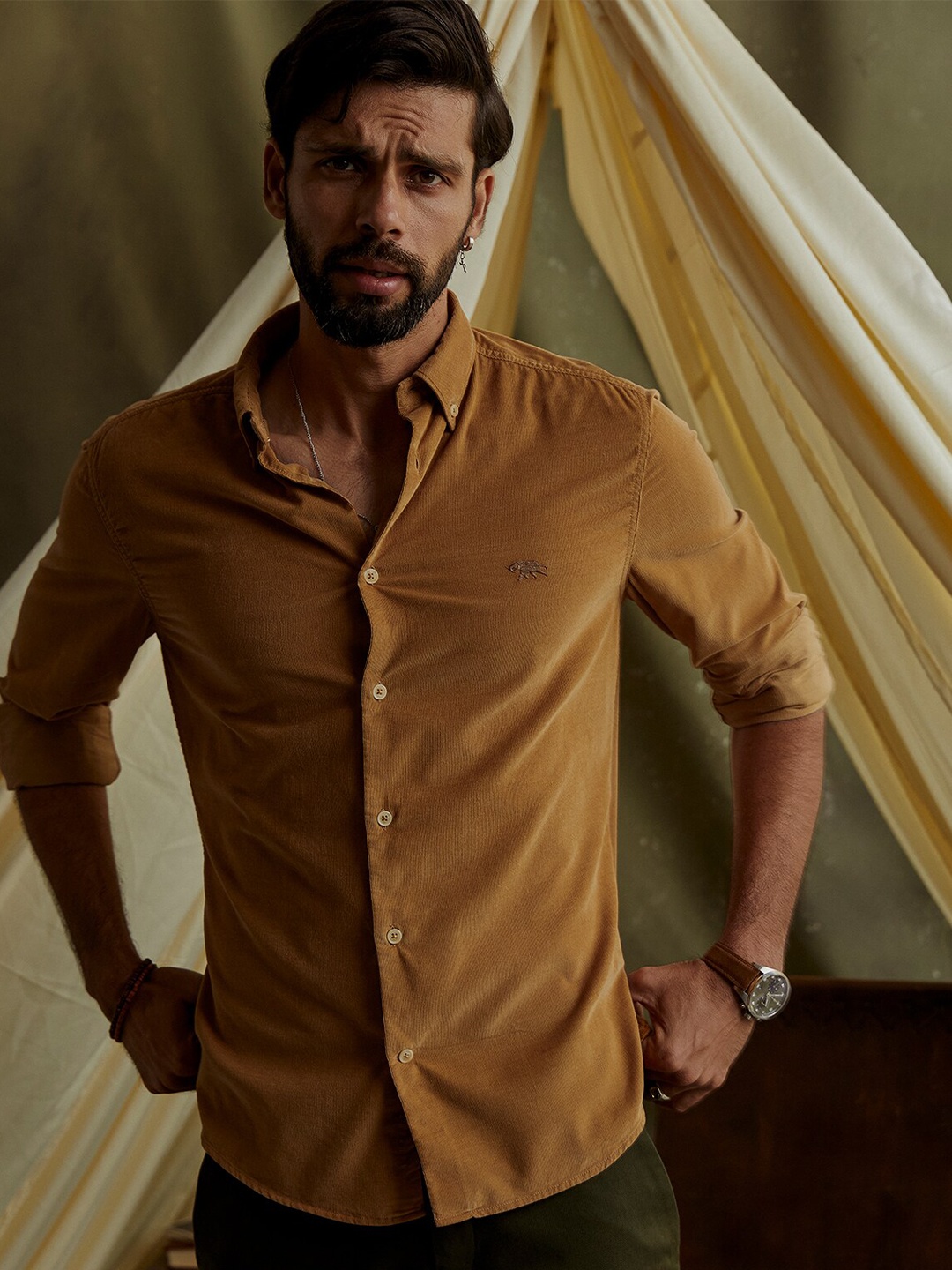 

Andamen Premium Spread Collar Corduroy Cotton Regular Fit Casual Shirt, Mustard