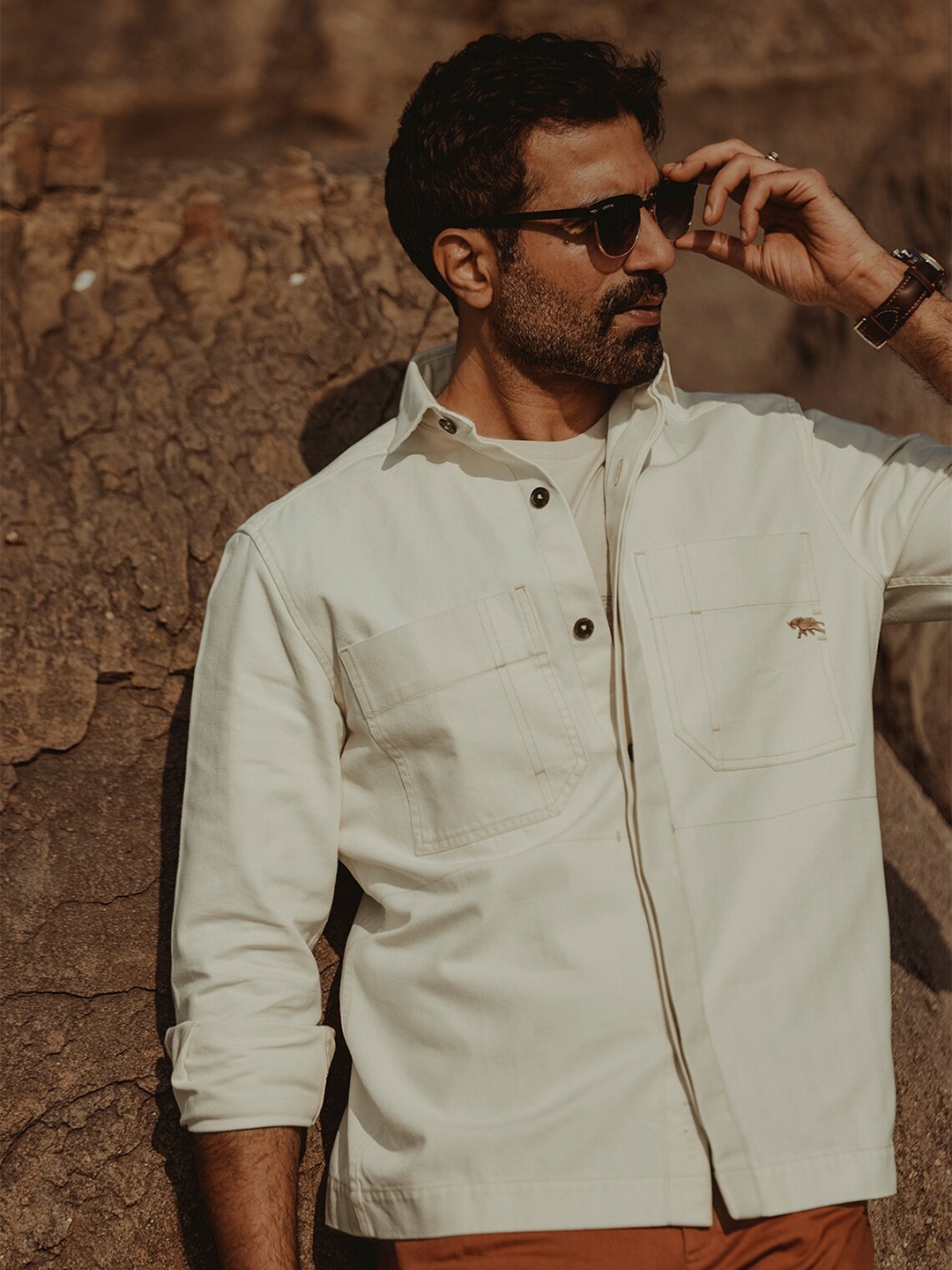 

Andamen Premium Full Sleeve Double Patch Pockets Overshirt, Off white