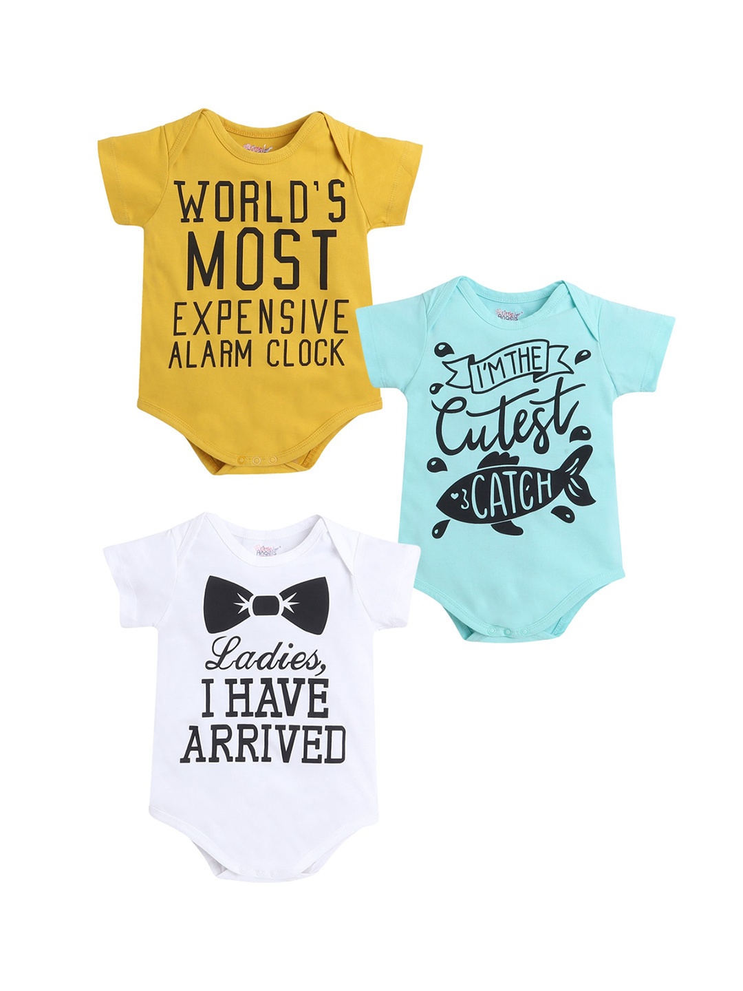 

Little Angels Infants Pack Of 3 Printed Cotton Envelope Neck Bodysuit, Yellow