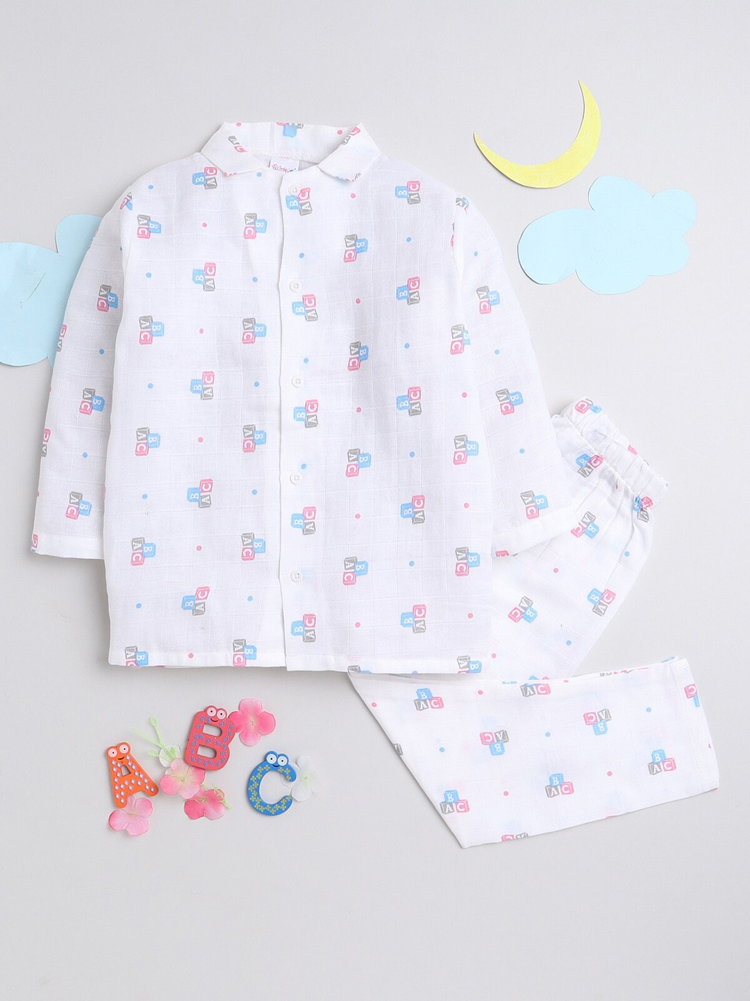 

Little Angels Kids Conversational Printed Pure Cotton Shirt With Pyjamas, White