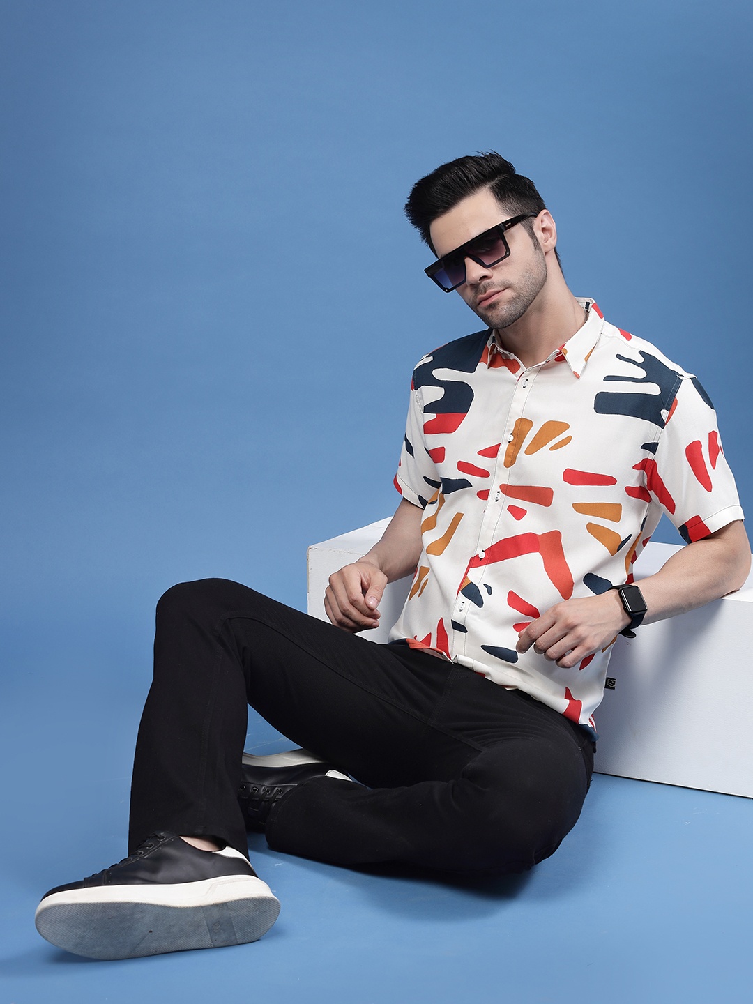 

Rigo Comfort Slim Fit Abstract Printed Short Sleeves Casual Shirt, Off white