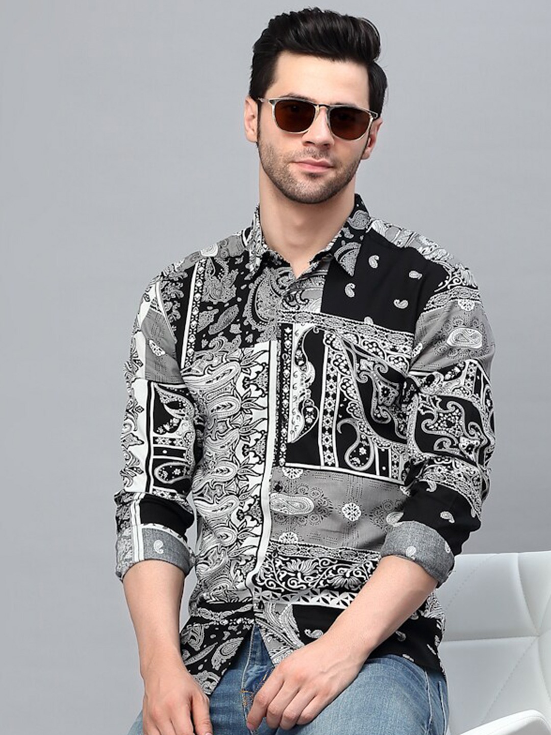 

Rigo Paisley Printed Casual Shirt, Black