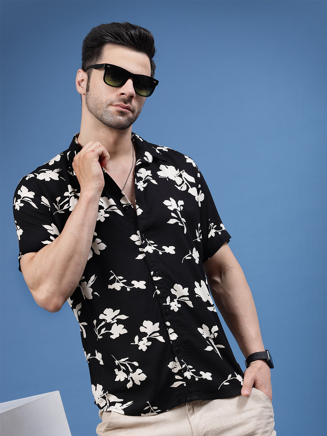 

Rigo Floral Print Printed Casual Shirt, Black