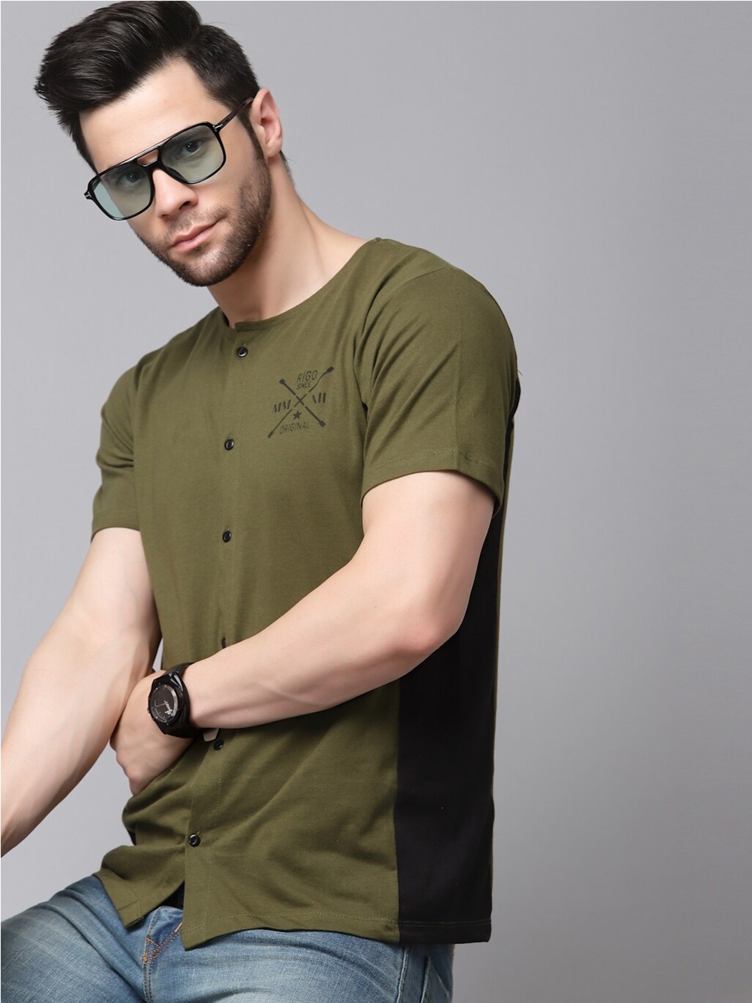 

Rigo Cut & Sew Knitted Casual Shirt, Green