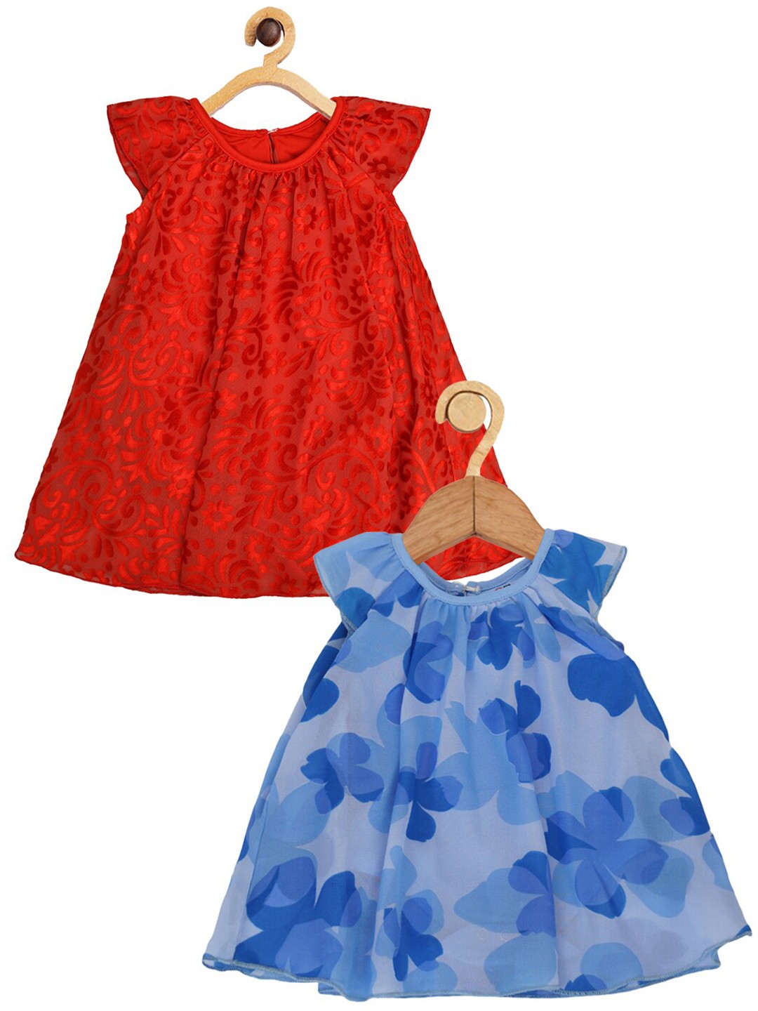 

Creative Kids Infants Girls Pack of 2 Floral Self Design A-Line Dress, Blue