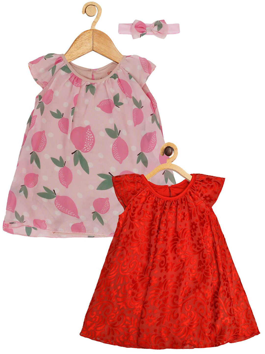 

Creative Kids Infants Girls Pack Of 2 Floral Printed Cap Sleeves A-Line Romper Dress, Pink