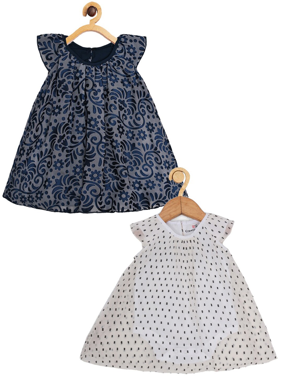 

Creative Kids Infants Girls Pack of 2 Floral Printed A-Line Dress, Navy blue