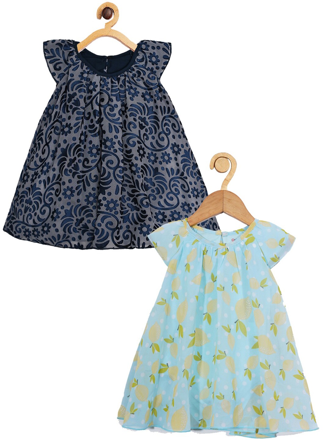 

Creative Kids Infants Girls Pack of 2 Floral Printed A-Line Dress, Navy blue