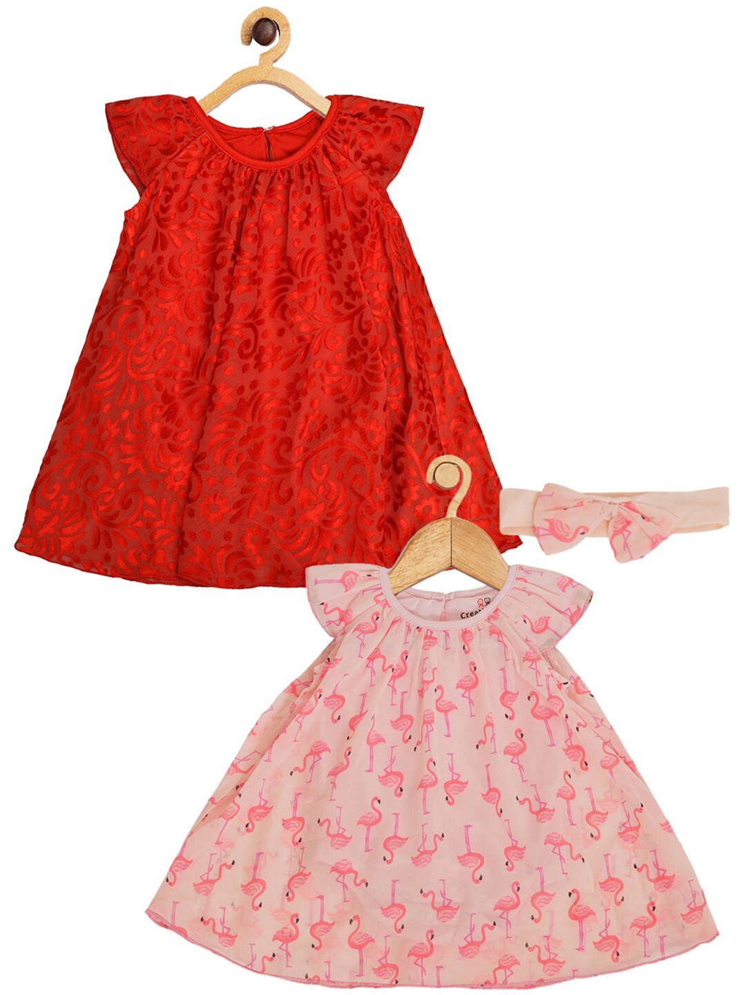 

Creative Kids Infants Girls Pack Of 2 Floral Printed Cap Sleeves A-Line Romper Dress, Pink