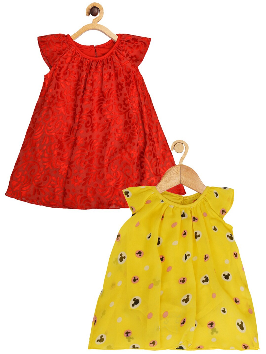 

Creative Kids Infants Girls Pack Of 2 Floral Printed Cap Sleeves A-Line Romper Dress, Red