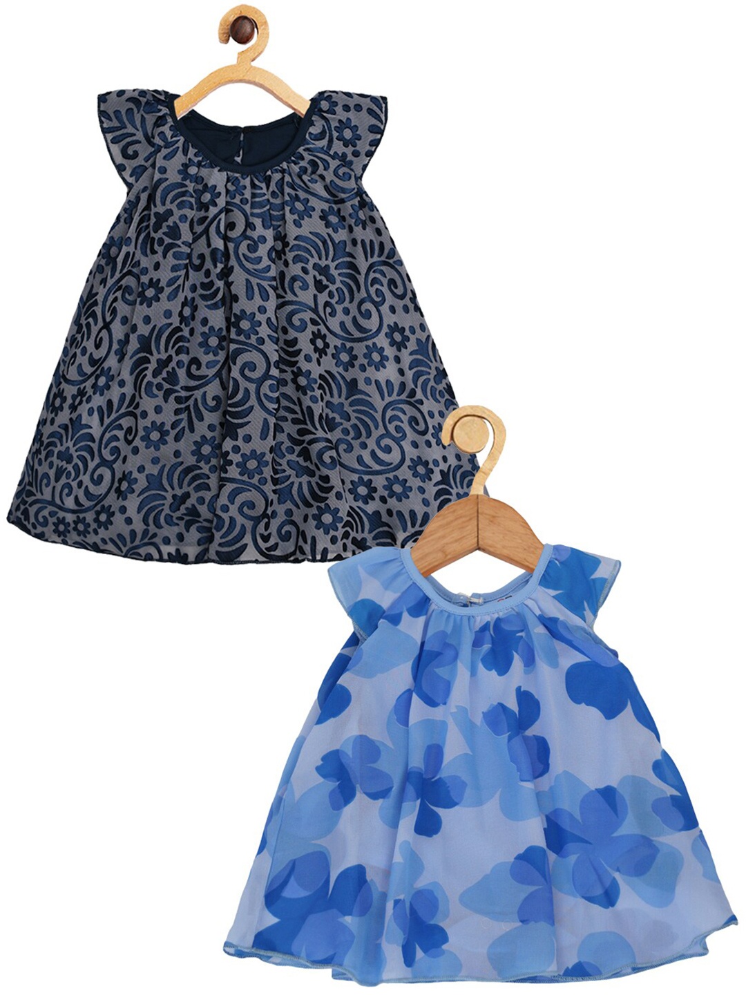 

Creative Kids Infants Girls Pack Of 2 Floral Printed Cap Sleeves A-Line Romper Dress, Navy blue