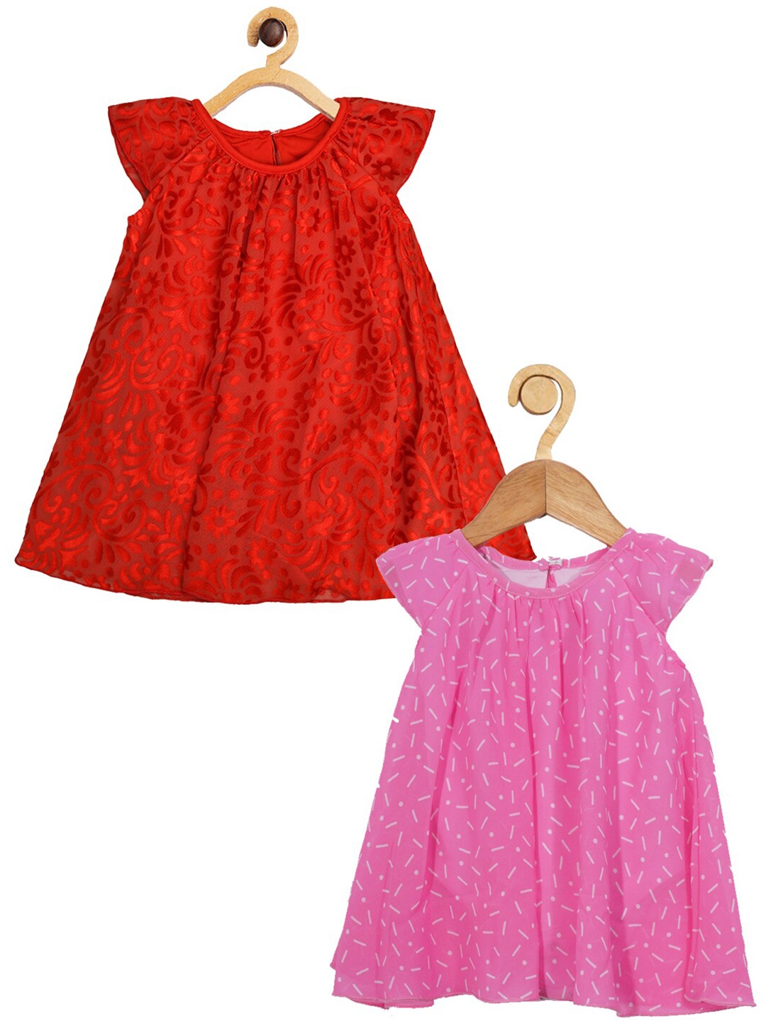 

Creative Kids Infants Girls Pack Of 2 Floral Printed Cap Sleeves A-Line Romper Dress, Red
