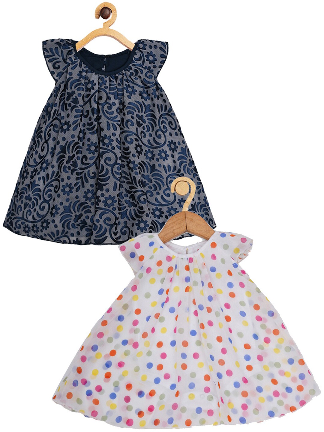 

Creative Kids Infants Girls Pack Of 2 Floral Printed Cap Sleeves A-Line Romper Dress, Navy blue