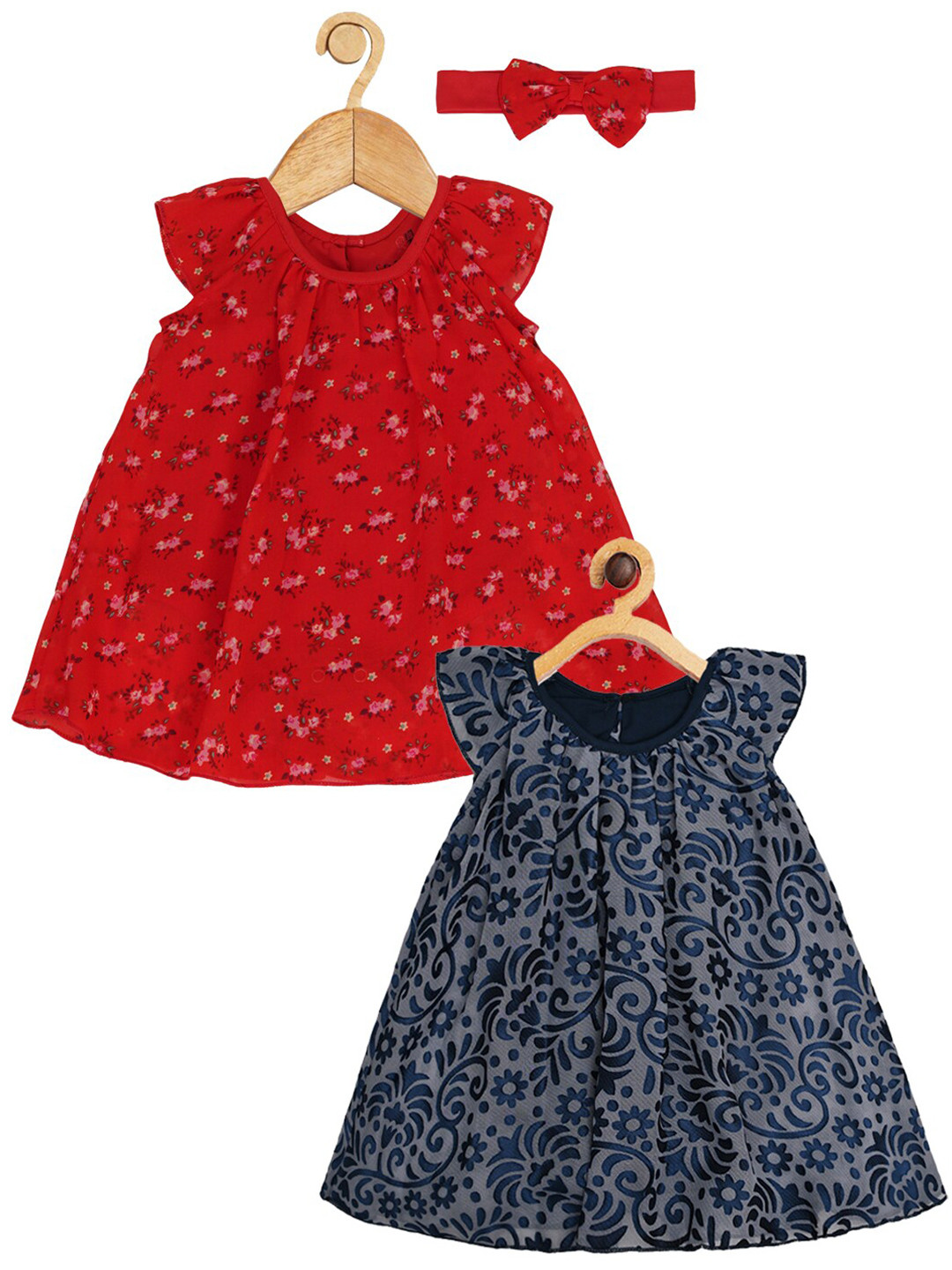 

Creative Kids Infants Girls Pack of 2 Floral Printed A-Line Dress, Navy blue