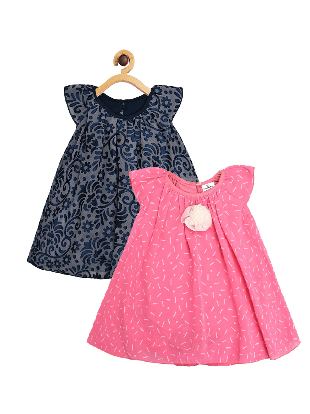 

Creative Kids Infants Girls Pack Of 2 Floral Printed Cap Sleeves A-Line Romper Dress, Pink
