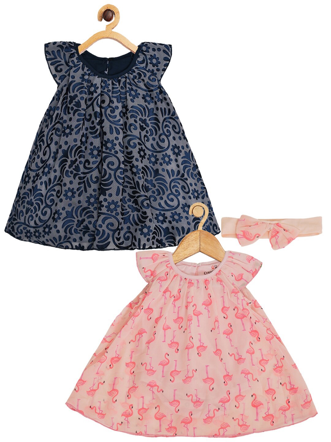 

Creative Kids Infants Girls Pack of 2 Floral Printed A-Line Dress, Pink