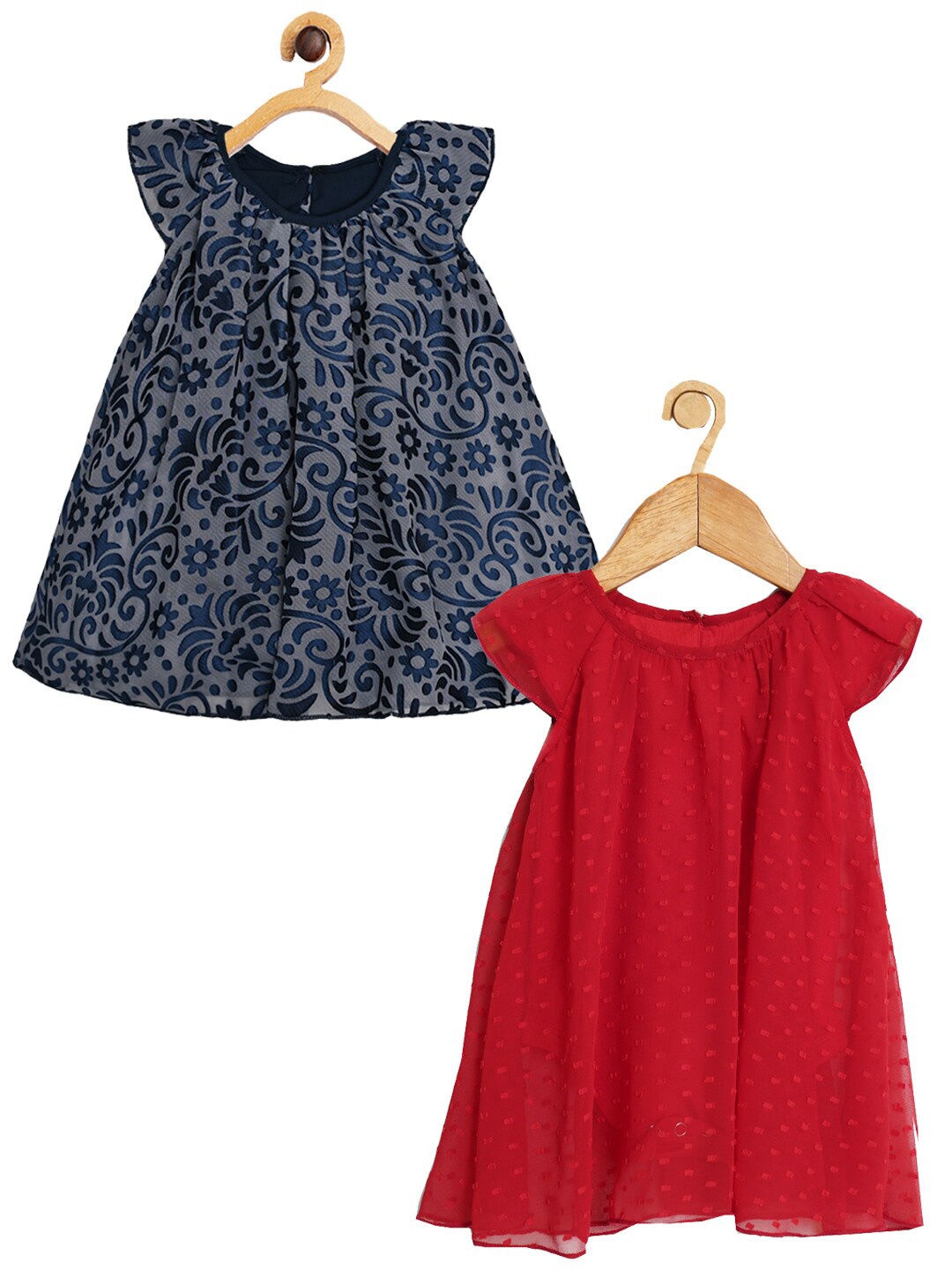 

Creative Kids Infants Girls Pack of 2 Floral Printed A-Line Dress, Navy blue