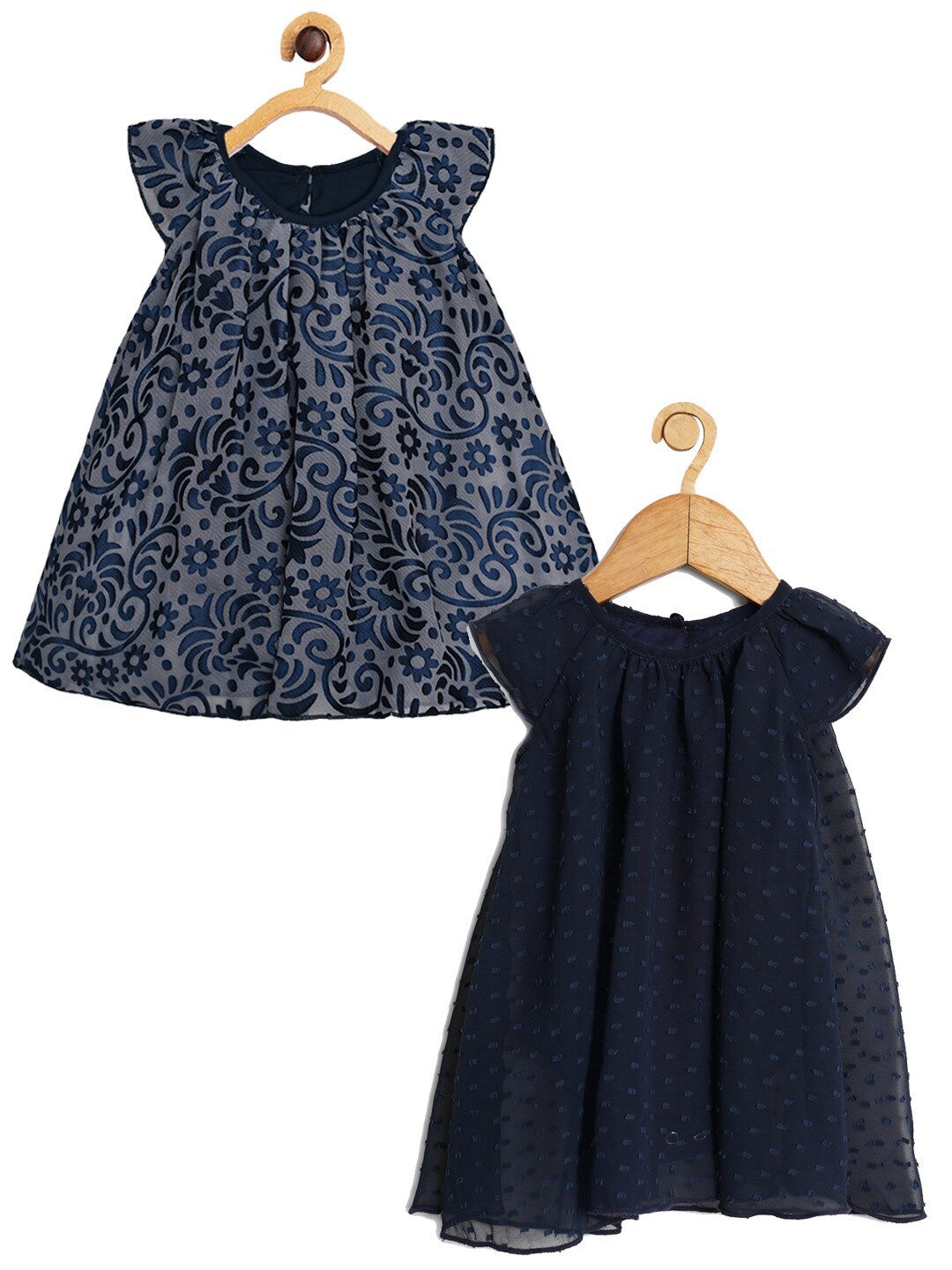 

Creative Kids Infants Girls Pack Of 2 Floral Printed Cap Sleeves A-Line Romper Dress, Navy blue