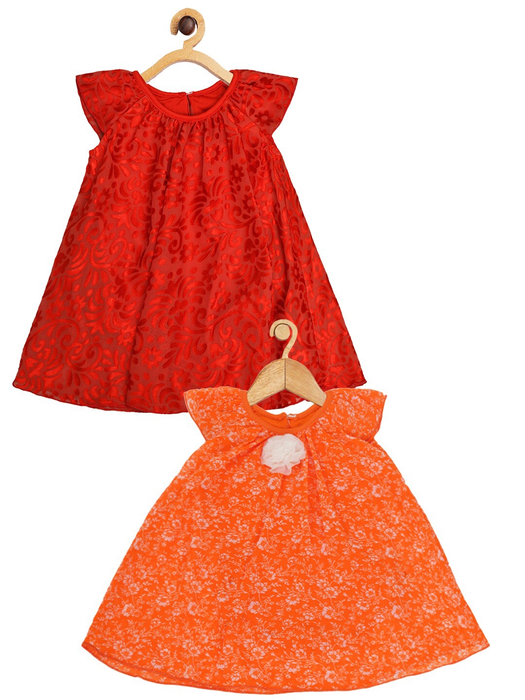 

Creative Kids Infants Girls Pack of 2 Self Design A-Line Dress, Orange