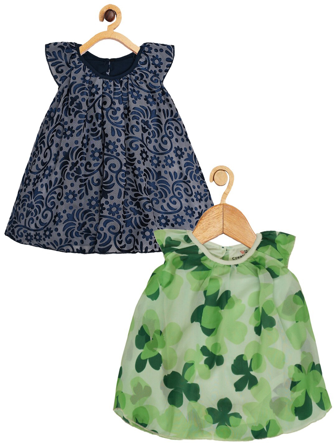

Creative Kids Infants Girls Pack Of 2 Floral Printed Cap Sleeves A-Line Romper Dress, Navy blue