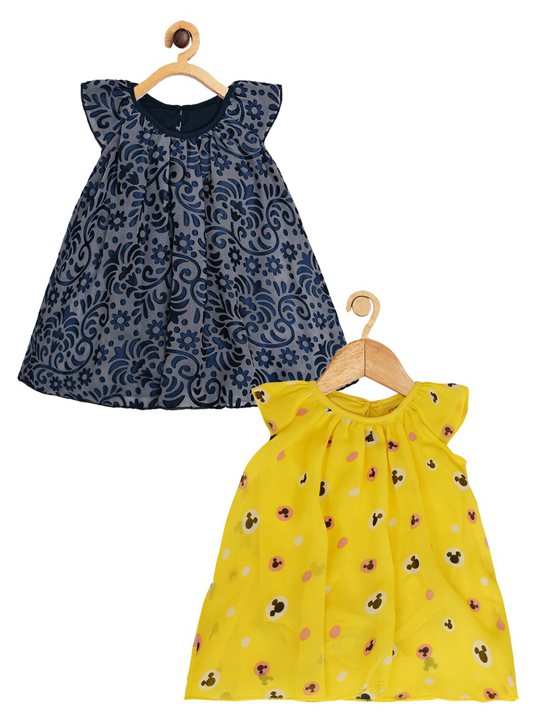 

Creative Kids Infants Girls Pack Of 2 Floral Printed Cap Sleeves A-Line Romper Dress, Navy blue